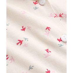 Babyhug 100% Cotton Knit Full Sleeves Co-Ords Shirt & Pyjama Night Suit with Bird Print - Offwhite