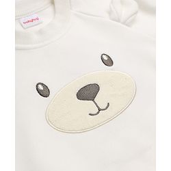 Babyhug Velour Knit Full Sleeves Winter Wear Suit Bear Print & Applique & Cap - Cream