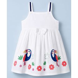 Babyhug Rayon Woven Sleeveless Dress with Toucan Embroidery - White