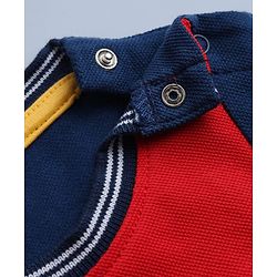 Babyhug 100% Cotton Single Jersey Knit Half Sleeves T-Shirt and Shorts Set with Espana Text Print - Red & Navy