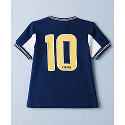 Babyhug 100% Cotton Single Jersey Knit Half Sleeves T-Shirt and Shorts Set with Espana Text Print - Red & Navy