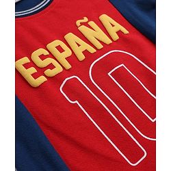 Babyhug 100% Cotton Single Jersey Knit Half Sleeves T-Shirt and Shorts Set with Espana Text Print - Red & Navy