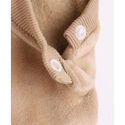 Babyhug Velour Knit Full Sleeves Winter Wear Suit With Lion Print & Cap - Tan