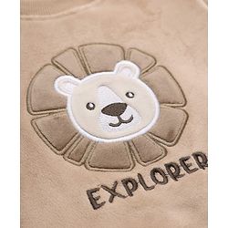 Babyhug Velour Knit Full Sleeves Winter Wear Suit With Lion Print & Cap - Tan