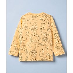 Babyhug Cotton Knit Full Sleeves T-Shirt & Pajama Night Suit and Lion Cheetah Hippo Monkey Turtle Giraffe Print - Yellow