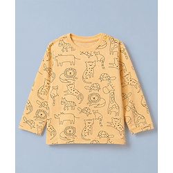 Babyhug Cotton Knit Full Sleeves T-Shirt & Pajama Night Suit and Lion Cheetah Hippo Monkey Turtle Giraffe Print - Yellow