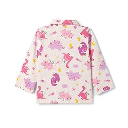 Babyhug 100% Cotton Knit Full Sleeves Co-Ords Shirt & Pyjama Night Suit with Animal Print - Offwhite