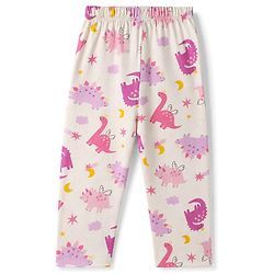 Babyhug 100% Cotton Knit Full Sleeves Co-Ords Shirt & Pyjama Night Suit with Animal Print - Offwhite