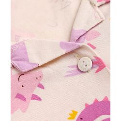 Babyhug 100% Cotton Knit Full Sleeves Co-Ords Shirt & Pyjama Night Suit with Animal Print - Offwhite