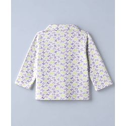 Babyhug Cotton Knit Front Open Full Sleeves Co-ord Shirt & Pajama Night Suit with Butterfly Print - White