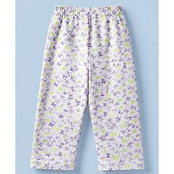 Babyhug Cotton Knit Front Open Full Sleeves Co-ord Shirt & Pajama Night Suit with Butterfly Print - White