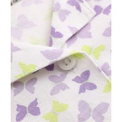 Babyhug Cotton Knit Front Open Full Sleeves Co-ord Shirt & Pajama Night Suit with Butterfly Print - White