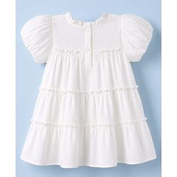 Babyhug Cotton Woven Dress and Purse with Half Sleeves in Offwhite