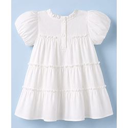 Babyhug Cotton Woven Dress and Purse with Half Sleeves in Offwhite