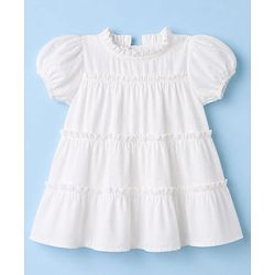 Babyhug Cotton Woven Dress and Purse with Half Sleeves in Offwhite