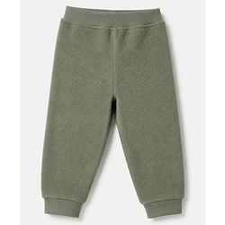Babyhug Velour Knit Full Sleeves Winter T-Shirt and Jogger with Cap and Bear Patch - Dark Green