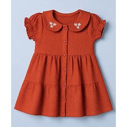 Babyhug Viscose Woven Frock and Leggings Set with Half Sleeves and Fox Applique in Orange