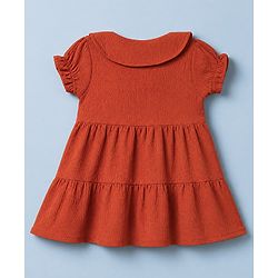 Babyhug Viscose Woven Frock and Leggings Set with Half Sleeves and Fox Applique in Orange