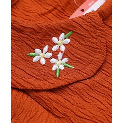 Babyhug Viscose Woven Frock and Leggings Set with Half Sleeves and Fox Applique in Orange