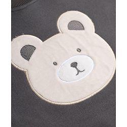 Babyhug Velour Knit Full Sleeves Winter Wear Suit With Bear Patch & Cap - Grey