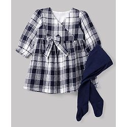 Babyhug Cotton Woven Frock and Legging with Full Sleeves and Checked Print in Blue for 3-6 Months