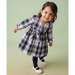Babyhug Cotton Woven Frock and Legging with Full Sleeves and Checked Print in Blue for 3-6 Months