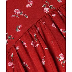Babyhug Woven Frock and Leggings with Full Sleeves and Floral Print - Red