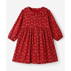 Babyhug Woven Frock and Leggings with Full Sleeves and Floral Print - Red