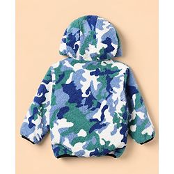 Babyhug Fur Woven Hoodies with Full Sleeves and Camouflage Print in Blue for 12-18 Months