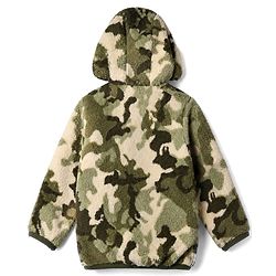 Babyhug Fur Woven Reversible Jackets with Full Sleeves and Camouflage Print in Olive Green