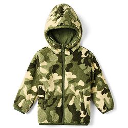 Babyhug Fur Woven Reversible Jackets with Full Sleeves and Camouflage Print in Olive Green