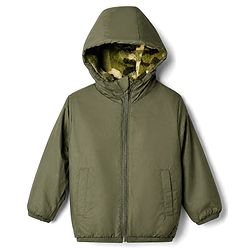 Babyhug Fur Woven Reversible Jackets with Full Sleeves and Camouflage Print in Olive Green