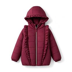 Babyhug Woven Full Sleeves Solid Colour Hooded Padded Jacket with Frill Detailing - Burgundy