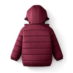 Babyhug Woven Full Sleeves Solid Colour Hooded Padded Jacket with Frill Detailing - Burgundy