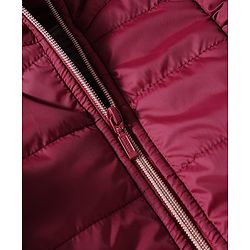Babyhug Woven Full Sleeves Solid Colour Hooded Padded Jacket with Frill Detailing - Burgundy