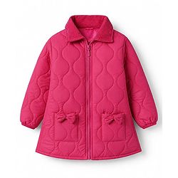 Babyhug Woven Padded/Quilted/ Winter Jacket with Full Sleeves and Bow Detail - Pink