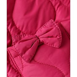 Babyhug Woven Padded/Quilted/ Winter Jacket with Full Sleeves and Bow Detail - Pink