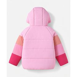Babyhug Woven Padded Hooded Winter Jacket with Full Sleeves and Star Patch - Pink