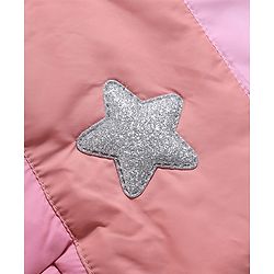 Babyhug Woven Padded Hooded Winter Jacket with Full Sleeves and Star Patch - Pink