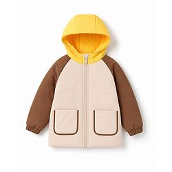 Babyhug Woven Hooded Jackets with Full Sleeves - Light Brown