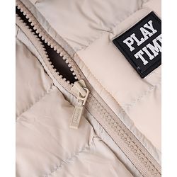 Babyhug Woven Sleeveless Jacket with Hood & Play Time Patch - Ivory
