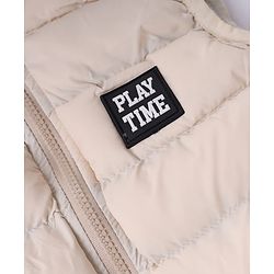 Babyhug Woven Sleeveless Jacket with Hood & Play Time Patch - Ivory
