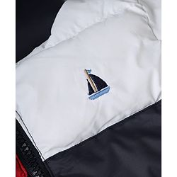 Babyhug Woven Full Sleeves Hooded Padded Winter Jacket With Boat Embroidery - Navy Blue