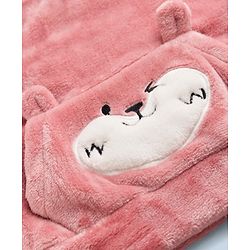 Babyhug Fur Woven Full Sleeves Winter Wear Suit With Bear Patch - Pink
