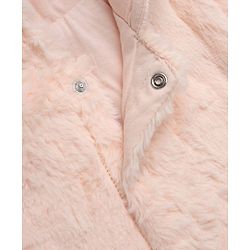 Babyhug Fur Woven Full Length Romper with Full Sleeves and Cat Face Embroidery - Peach