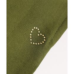 Babyhug 100% Cotton Looper Knit Full Length Lounge Pant With Heart Embellishment - Olive Green