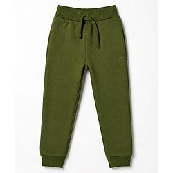 Babyhug 100% Cotton Looper Knit Full Length Lounge Pant With Heart Embellishment - Olive Green