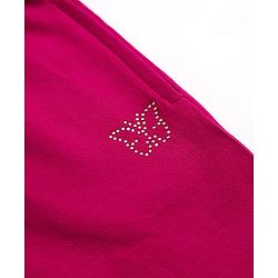 Babyhug Cotton Looper Knit Full Length Lounge Pants With Butterfly Sequin - Dark Pink