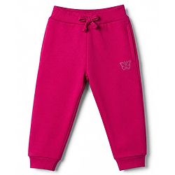 Babyhug Cotton Looper Knit Full Length Lounge Pants With Butterfly Sequin - Dark Pink