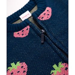 Babyhug Knit Front Open Sweater with Full Sleeves and Strawberry Design in Navy Blue